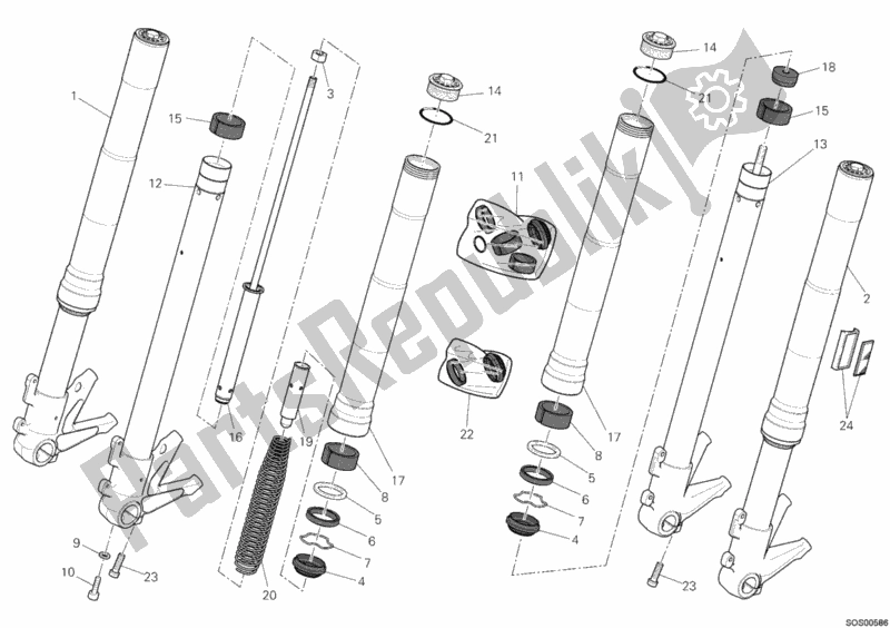 All parts for the Front Fork of the Ducati Monster 696 USA 2012